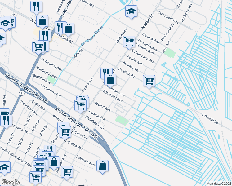 map of restaurants, bars, coffee shops, grocery stores, and more near 29 Stenton Place in Pleasantville