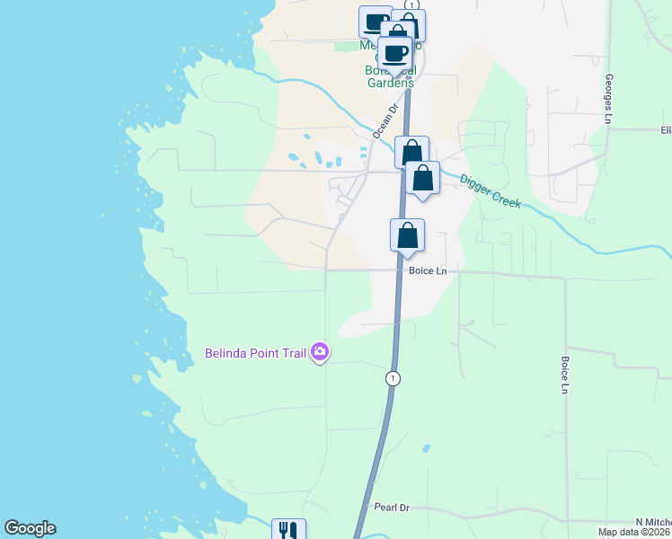 map of restaurants, bars, coffee shops, grocery stores, and more near 31000-32098 Boice Ln in Fort Bragg