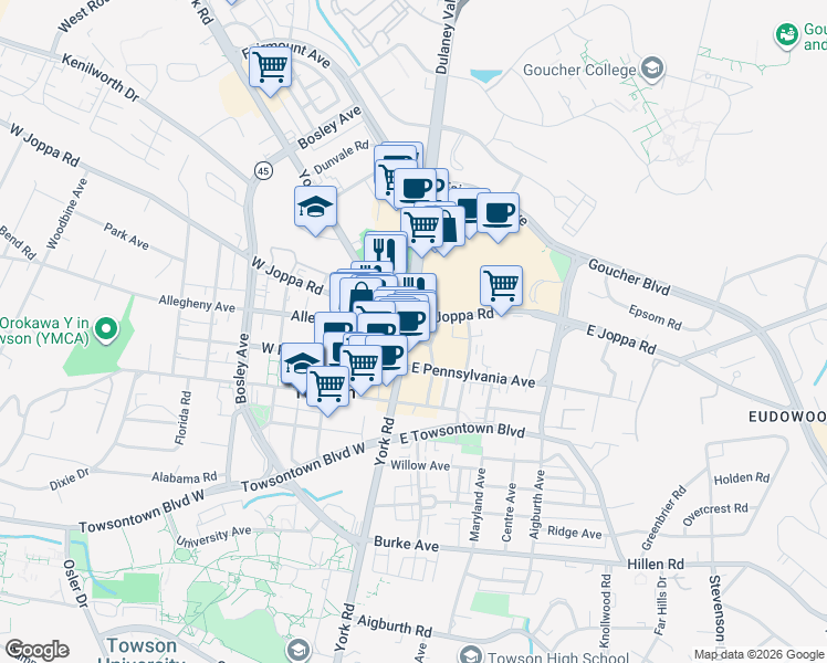 map of restaurants, bars, coffee shops, grocery stores, and more near in Baltimore
