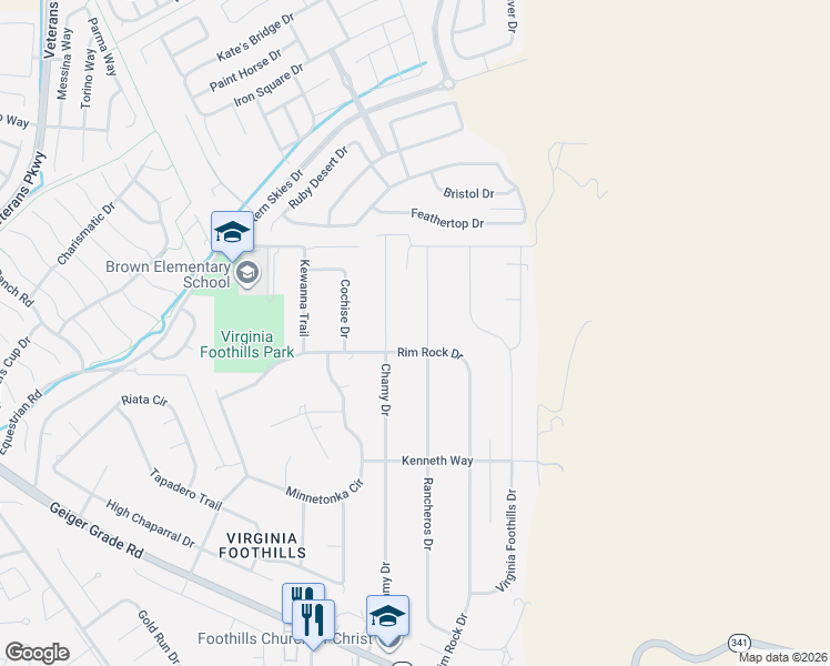 map of restaurants, bars, coffee shops, grocery stores, and more near 13875 Rancheros Drive in Reno