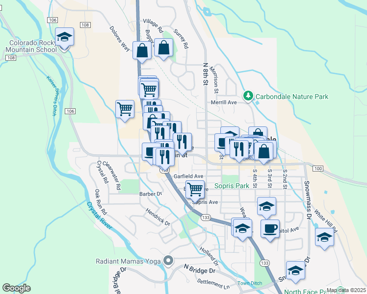 map of restaurants, bars, coffee shops, grocery stores, and more near 176 North 10th Street in Carbondale