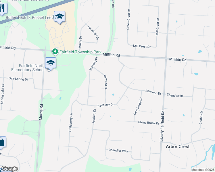 map of restaurants, bars, coffee shops, grocery stores, and more near 6128 Ivywood Drive in Hamilton
