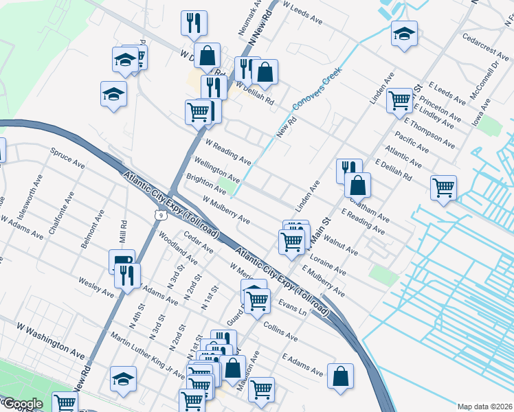 map of restaurants, bars, coffee shops, grocery stores, and more near 132 Brighton Avenue in Pleasantville