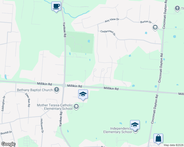 map of restaurants, bars, coffee shops, grocery stores, and more near 7178 Millikin Road in Butler County