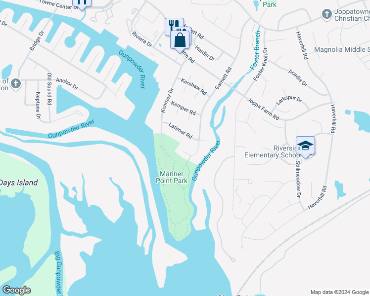 map of restaurants, bars, coffee shops, grocery stores, and more near 144 Garnett Road in Joppa