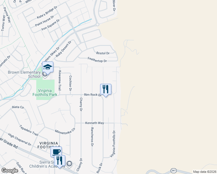 map of restaurants, bars, coffee shops, grocery stores, and more near 13900 Virginia Foothills Drive in Reno