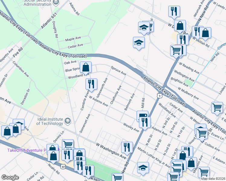 map of restaurants, bars, coffee shops, grocery stores, and more near 800 Seneca Avenue in Pleasantville