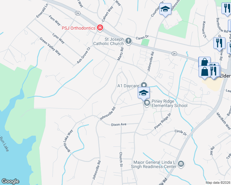 map of restaurants, bars, coffee shops, grocery stores, and more near 6237 Longleaf Pine Road in Eldersburg
