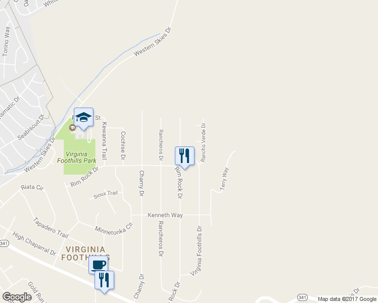 map of restaurants, bars, coffee shops, grocery stores, and more near 13900 Virginia Foothills Drive in Reno