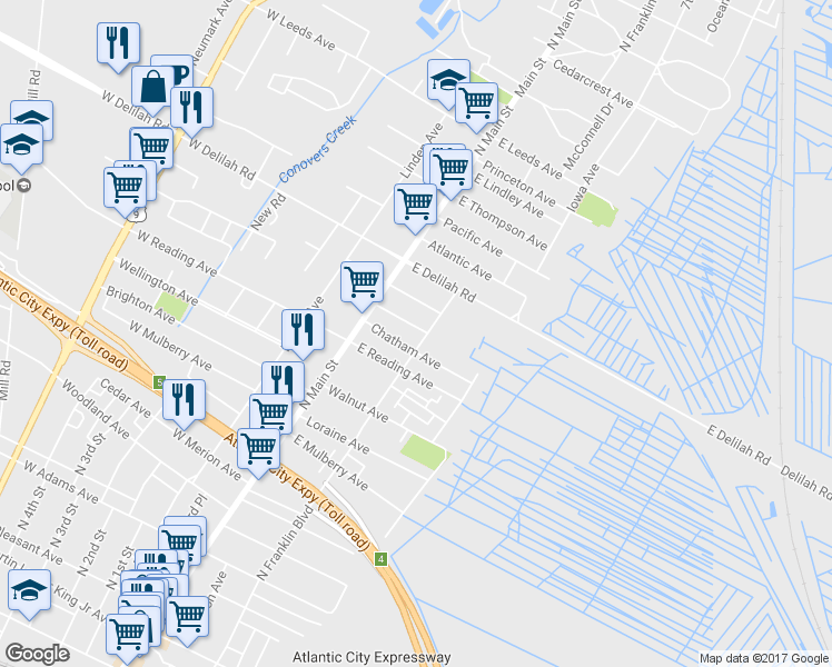 map of restaurants, bars, coffee shops, grocery stores, and more near 29 Stenton Place in Pleasantville