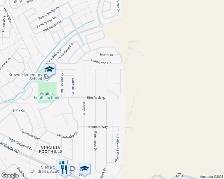 map of restaurants, bars, coffee shops, grocery stores, and more near 13900 Virginia Foothills Drive in Reno