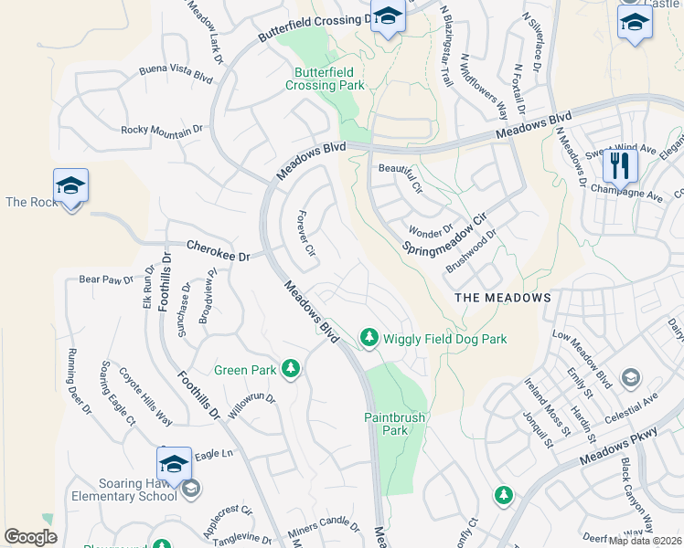 map of restaurants, bars, coffee shops, grocery stores, and more near 4037 Sandia Trail in Castle Rock