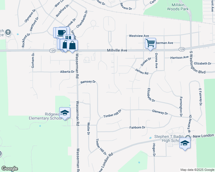 map of restaurants, bars, coffee shops, grocery stores, and more near 151 Timber Hill Drive in Hamilton