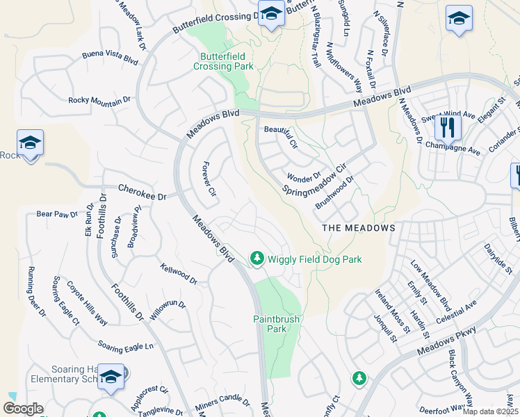 map of restaurants, bars, coffee shops, grocery stores, and more near 3904 Pecos Trail in Castle Rock