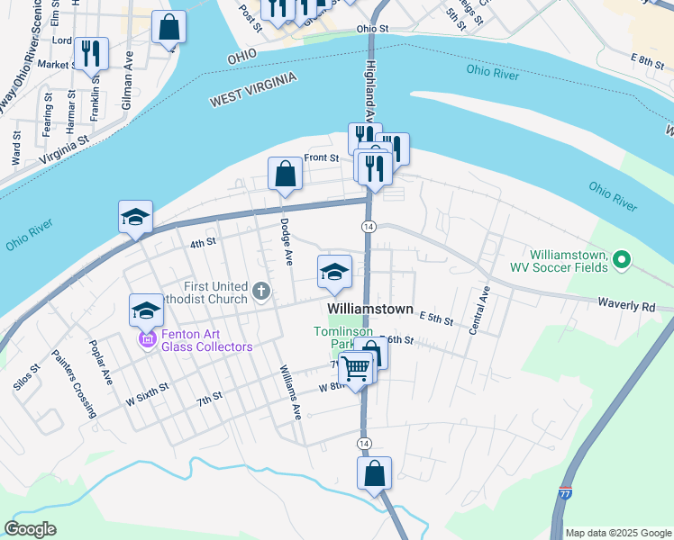 map of restaurants, bars, coffee shops, grocery stores, and more near 403 Park Avenue in Williamstown