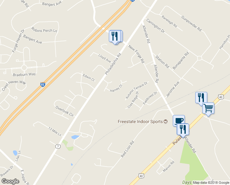 map of restaurants, bars, coffee shops, grocery stores, and more near 5613 Harvey Court in White Marsh