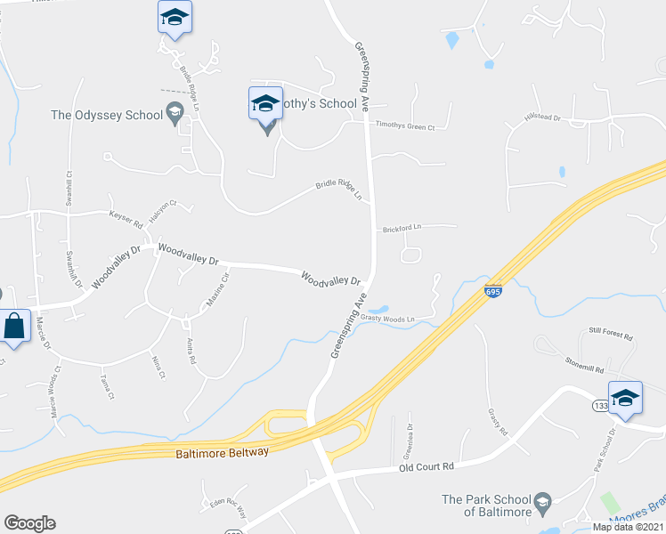 map of restaurants, bars, coffee shops, grocery stores, and more near 2914 Woodvalley Dr in Pikesville