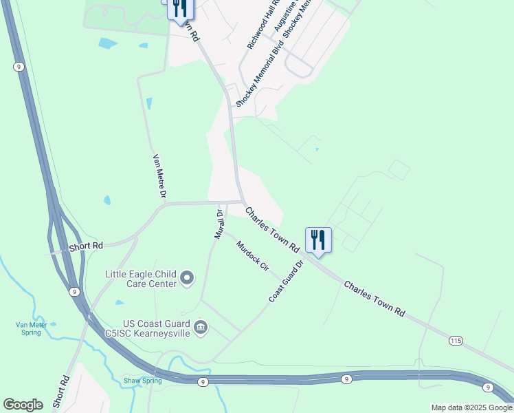 map of restaurants, bars, coffee shops, grocery stores, and more near Charles Town Road in Kearneysville