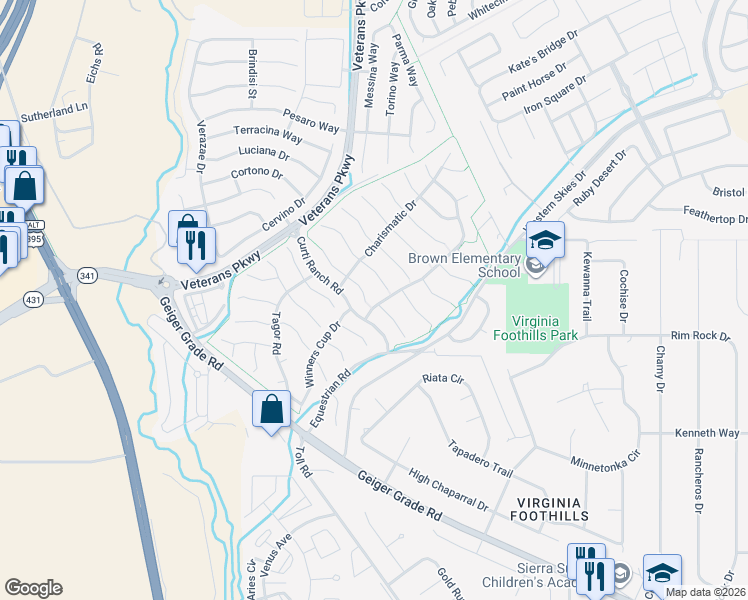 map of restaurants, bars, coffee shops, grocery stores, and more near 570 Seattle Slew Court in Reno