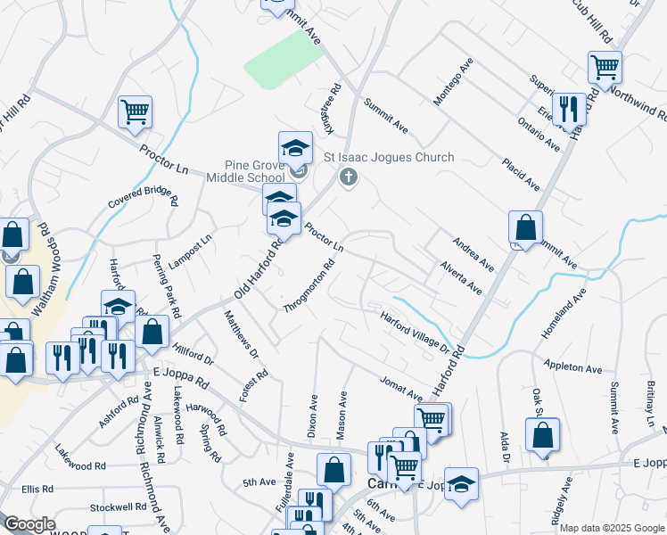 map of restaurants, bars, coffee shops, grocery stores, and more near 9141 Throgmorton Road in Parkville