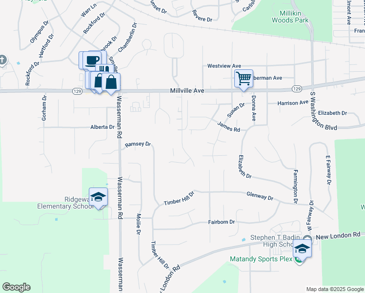 map of restaurants, bars, coffee shops, grocery stores, and more near 171-181 Timberhill Drive in Hamilton