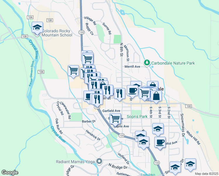 map of restaurants, bars, coffee shops, grocery stores, and more near 176 North 10th Street in Carbondale