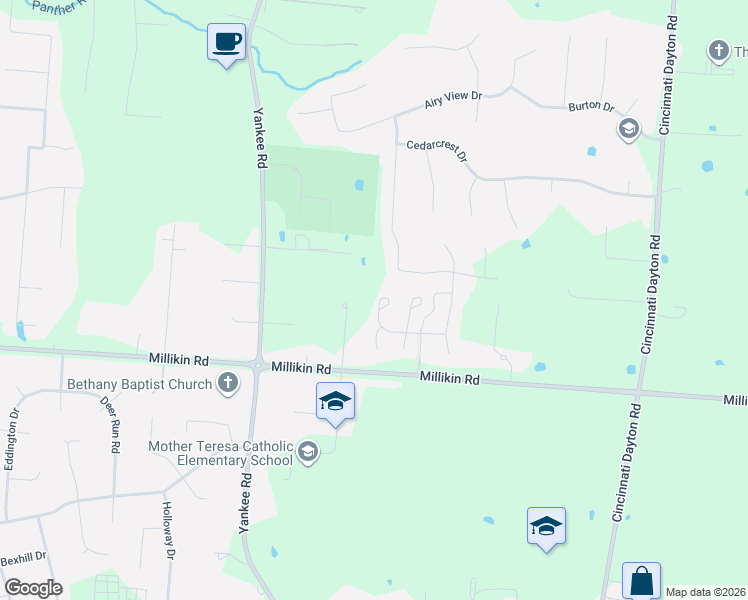 map of restaurants, bars, coffee shops, grocery stores, and more near 7178 Millikin Road in Butler County