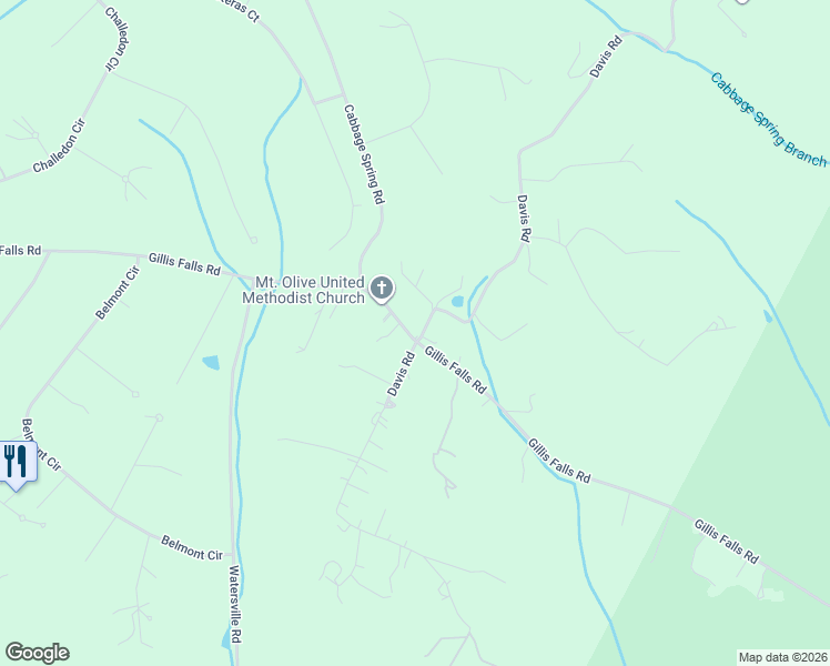 map of restaurants, bars, coffee shops, grocery stores, and more near 2900 Gillis Falls Road in Mount Airy