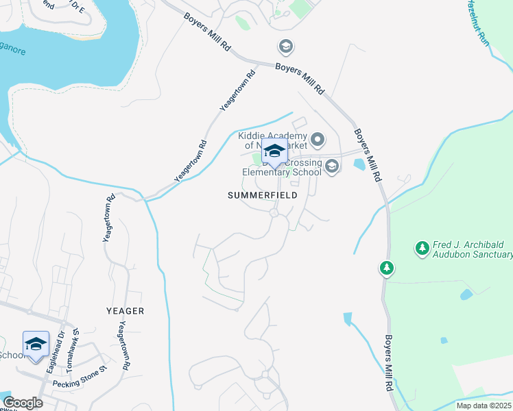 map of restaurants, bars, coffee shops, grocery stores, and more near 6115 Huckleberry Way in New Market