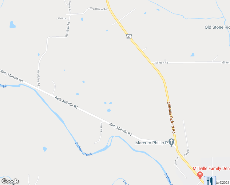 map of restaurants, bars, coffee shops, grocery stores, and more near 3354 Reily Millville Road in Hamilton