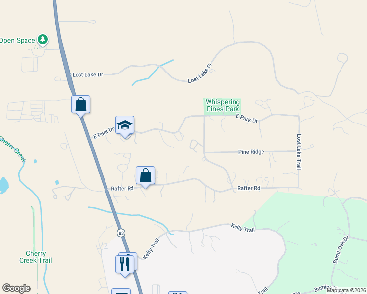 map of restaurants, bars, coffee shops, grocery stores, and more near 7330 East Park Drive in Franktown