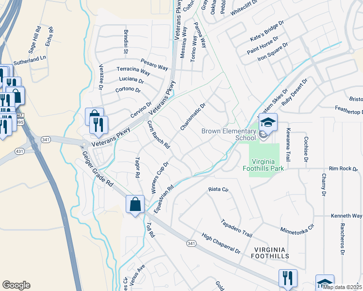 map of restaurants, bars, coffee shops, grocery stores, and more near 555 Seattle Slew Court in Reno