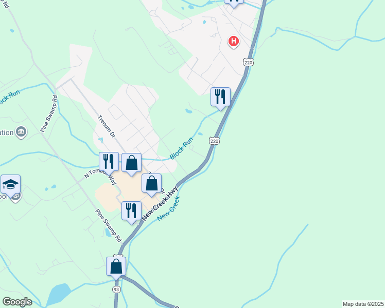 map of restaurants, bars, coffee shops, grocery stores, and more near 2010 Bayberry Drive in Keyser