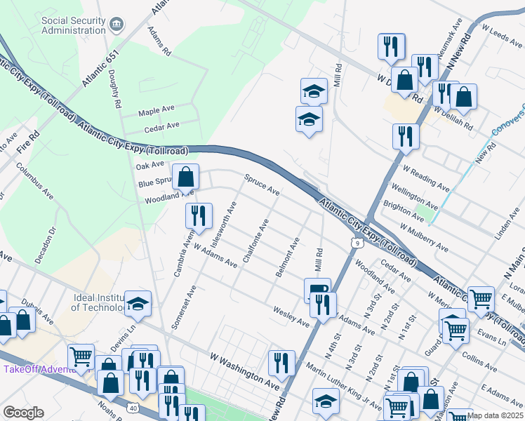 map of restaurants, bars, coffee shops, grocery stores, and more near 812 Woodland Avenue in Pleasantville