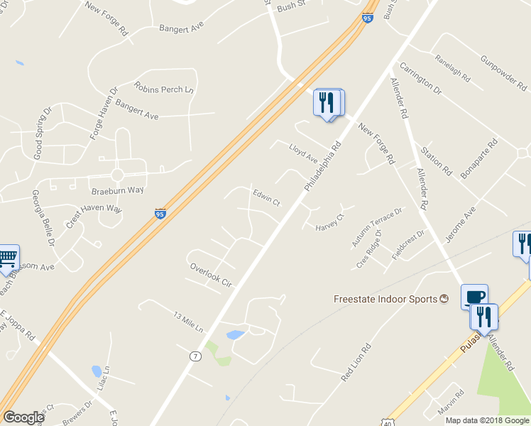 map of restaurants, bars, coffee shops, grocery stores, and more near 5527 Apperson Road in White Marsh