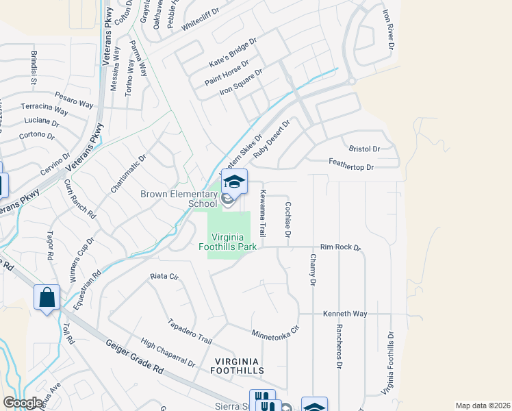map of restaurants, bars, coffee shops, grocery stores, and more near 13745 Kewanna Trail in Reno