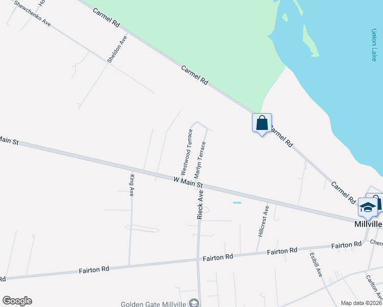 map of restaurants, bars, coffee shops, grocery stores, and more near 12 Westwood Terrace in Millville