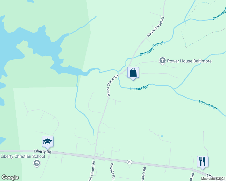 map of restaurants, bars, coffee shops, grocery stores, and more near 4715 Wards Chapel Road in Owings Mills