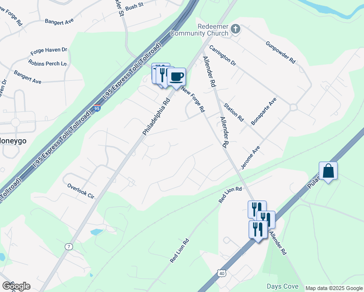 map of restaurants, bars, coffee shops, grocery stores, and more near 11510 Asbury Court in White Marsh