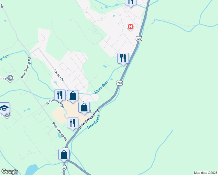 map of restaurants, bars, coffee shops, grocery stores, and more near 2010 Bayberry Drive in Keyser
