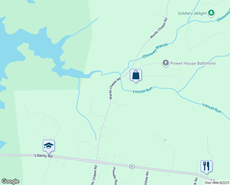 map of restaurants, bars, coffee shops, grocery stores, and more near 4715 Wards Chapel Road in Owings Mills