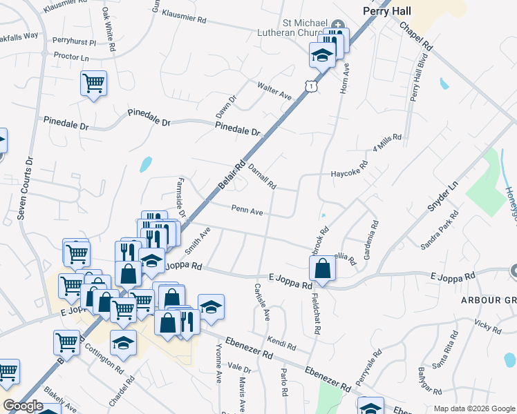 map of restaurants, bars, coffee shops, grocery stores, and more near 4226 Penn Avenue in Nottingham