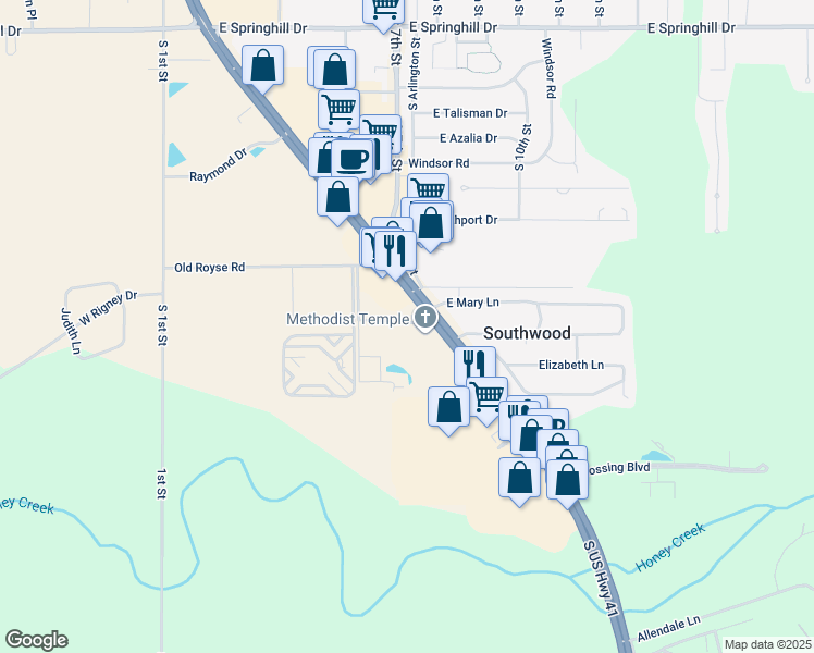 map of restaurants, bars, coffee shops, grocery stores, and more near 5200-5398 E Greenbriar Dr in Terre Haute