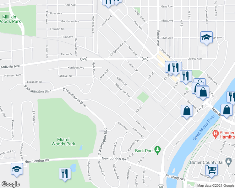 map of restaurants, bars, coffee shops, grocery stores, and more near 694 Millikin Street in Hamilton