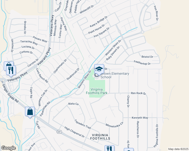 map of restaurants, bars, coffee shops, grocery stores, and more near 13815 Spelling Court in Reno