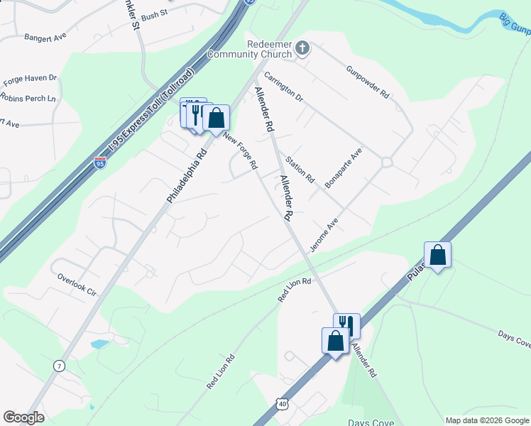 map of restaurants, bars, coffee shops, grocery stores, and more near 11584 Autumn Terrace Drive in White Marsh