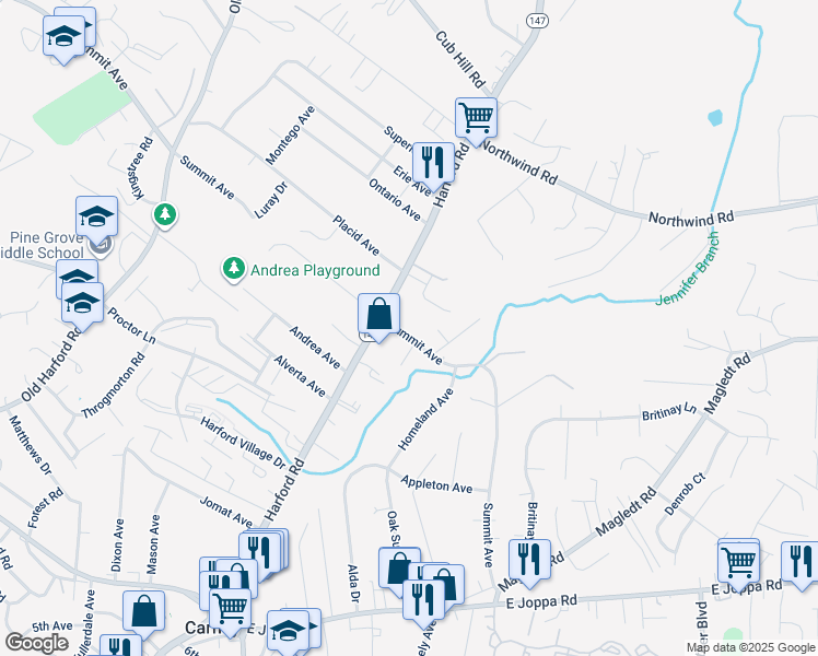 map of restaurants, bars, coffee shops, grocery stores, and more near 3008 Summit Avenue in Parkville