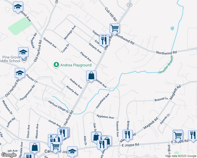 map of restaurants, bars, coffee shops, grocery stores, and more near 3008 Summit Avenue in Parkville