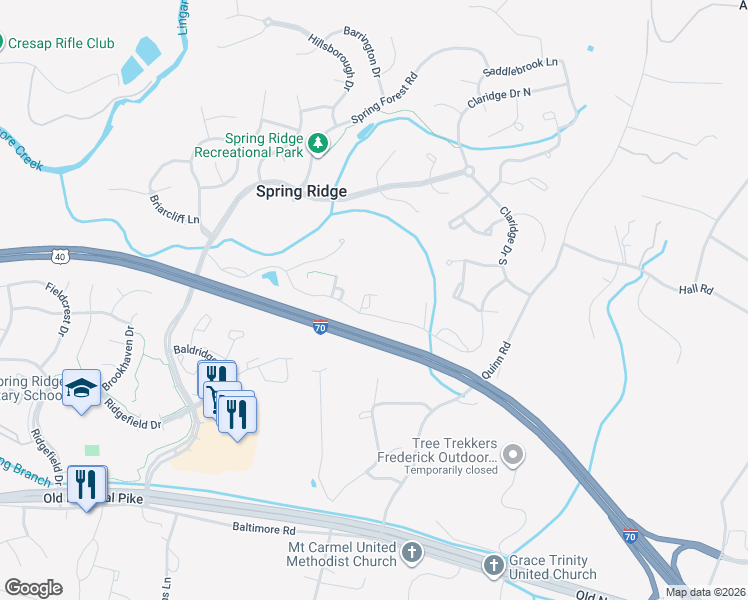 map of restaurants, bars, coffee shops, grocery stores, and more near 6213 Newport Place in Frederick