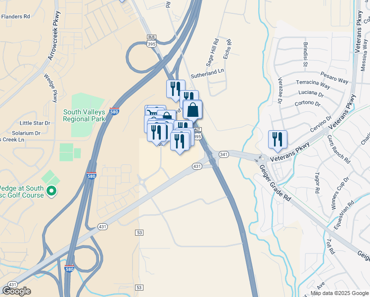 map of restaurants, bars, coffee shops, grocery stores, and more near 13965 U.S. 395 Alternate in Reno